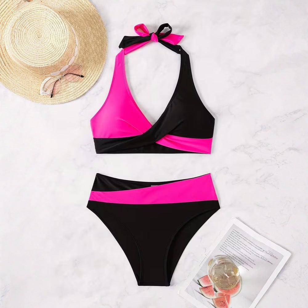 Bikini Donna Set Halter Incrocio Vita Alta Regolabile
