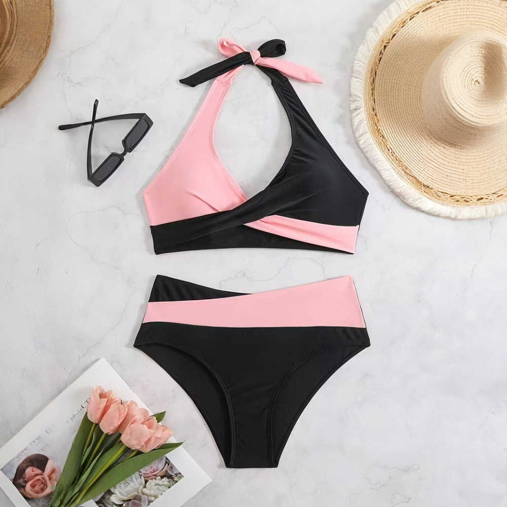 Bikini Donna Set Halter Incrocio Vita Alta Regolabile