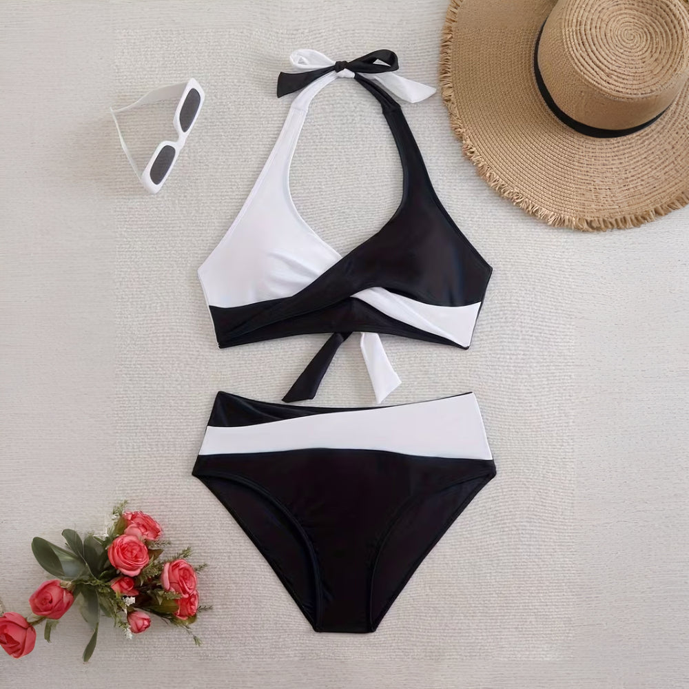 Bikini Donna Set Halter Incrocio Vita Alta Regolabile