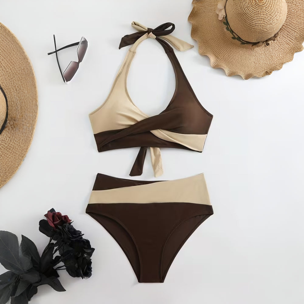 Bikini Donna Set Halter Incrocio Vita Alta Regolabile