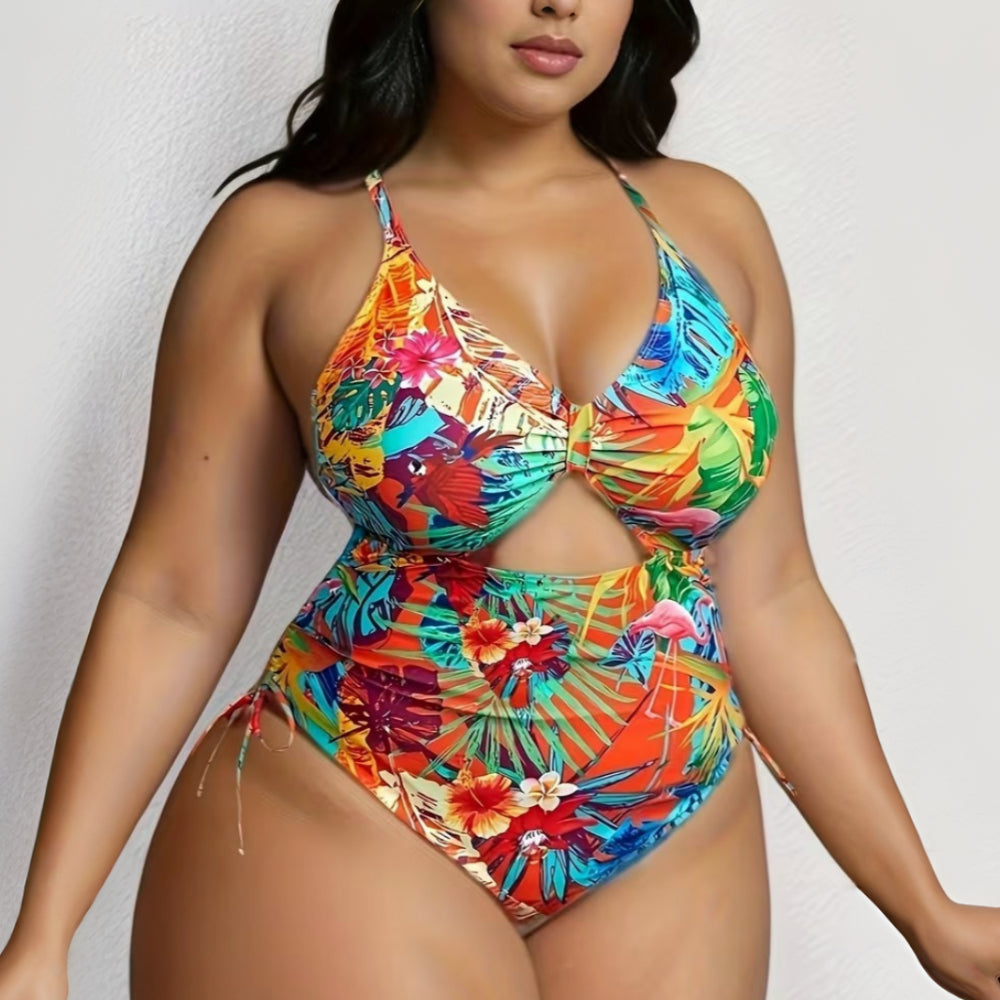 Costume Intero Donna Stampa Floreale V Scollo Regolabile