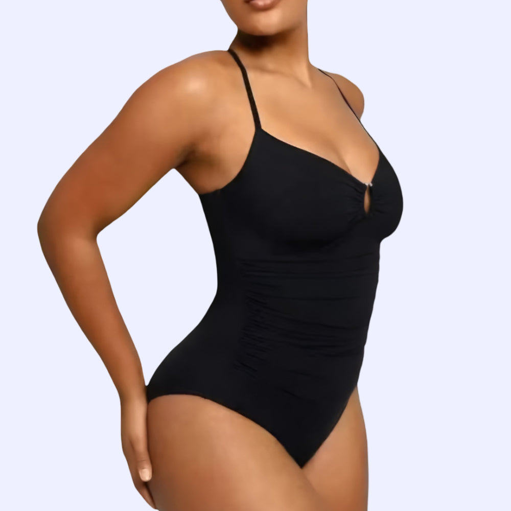 Costume da bagno donna modellante controllo pancia push up con spalline incrociate sulla schiena