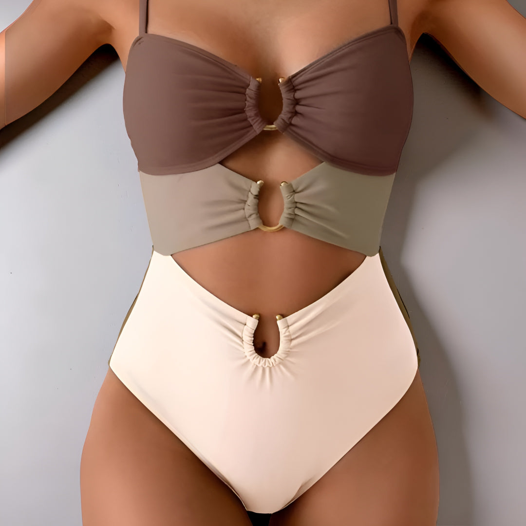 Bañador Mujer Monokini Recortes Control Abdomen Tirantes Ajustables