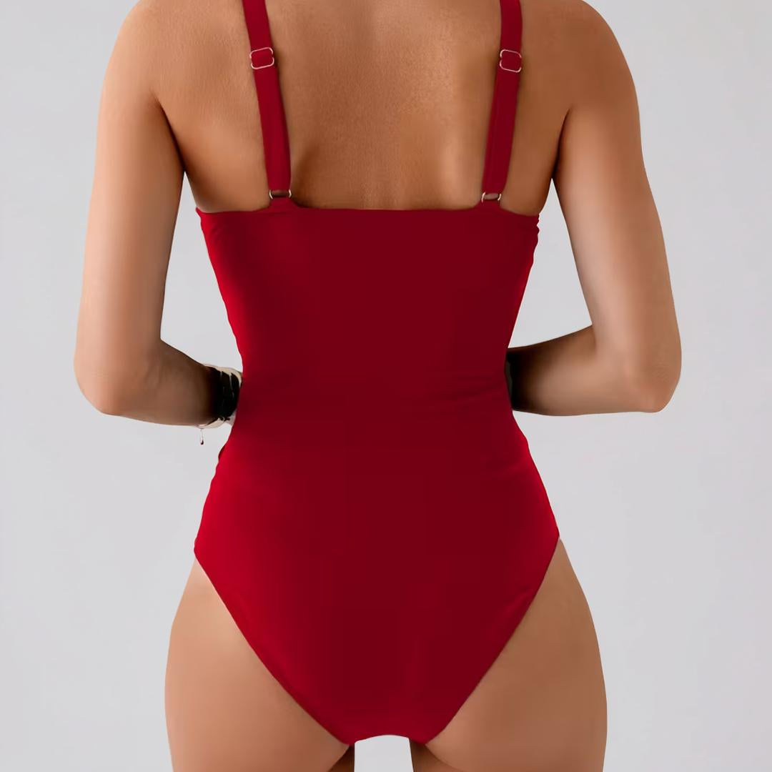 Bañador Mujer Cuello en V Adelgazante Ajustable Elástico Liso