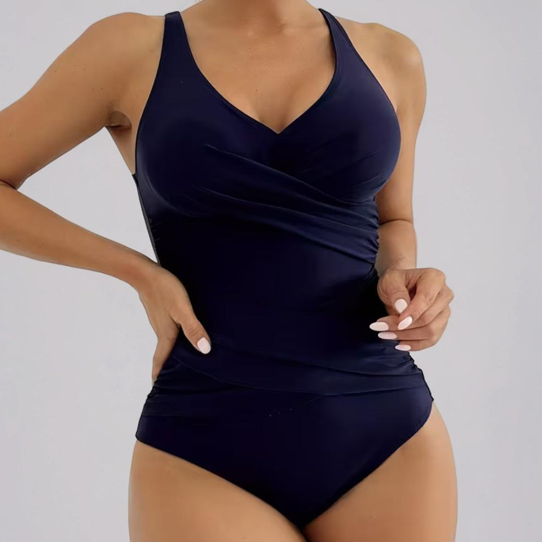 Bañador Mujer Cuello en V Adelgazante Ajustable Elástico Liso