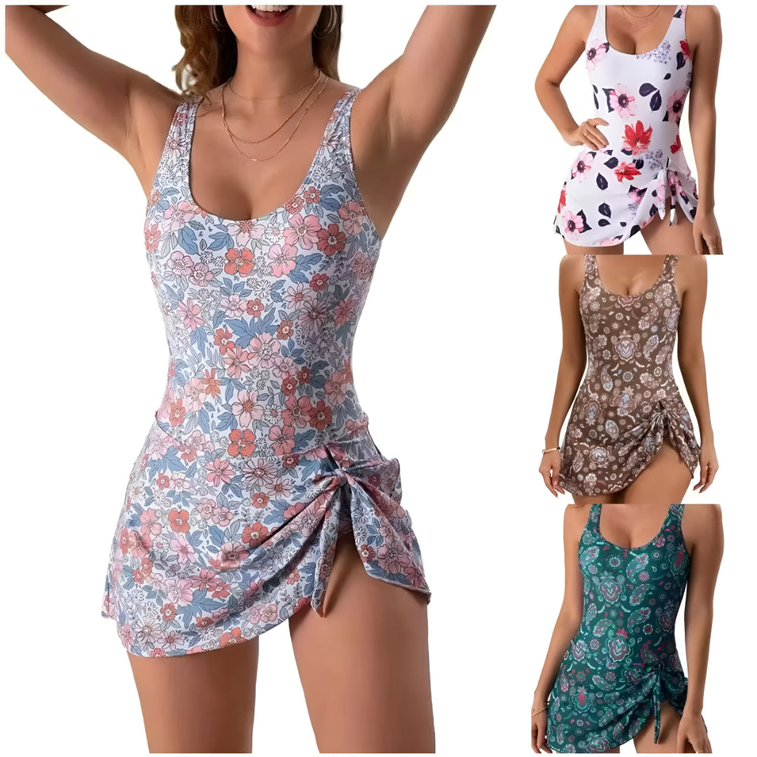 Costume Bagno Donna Intero Gonna Scollo Ampio Modellante