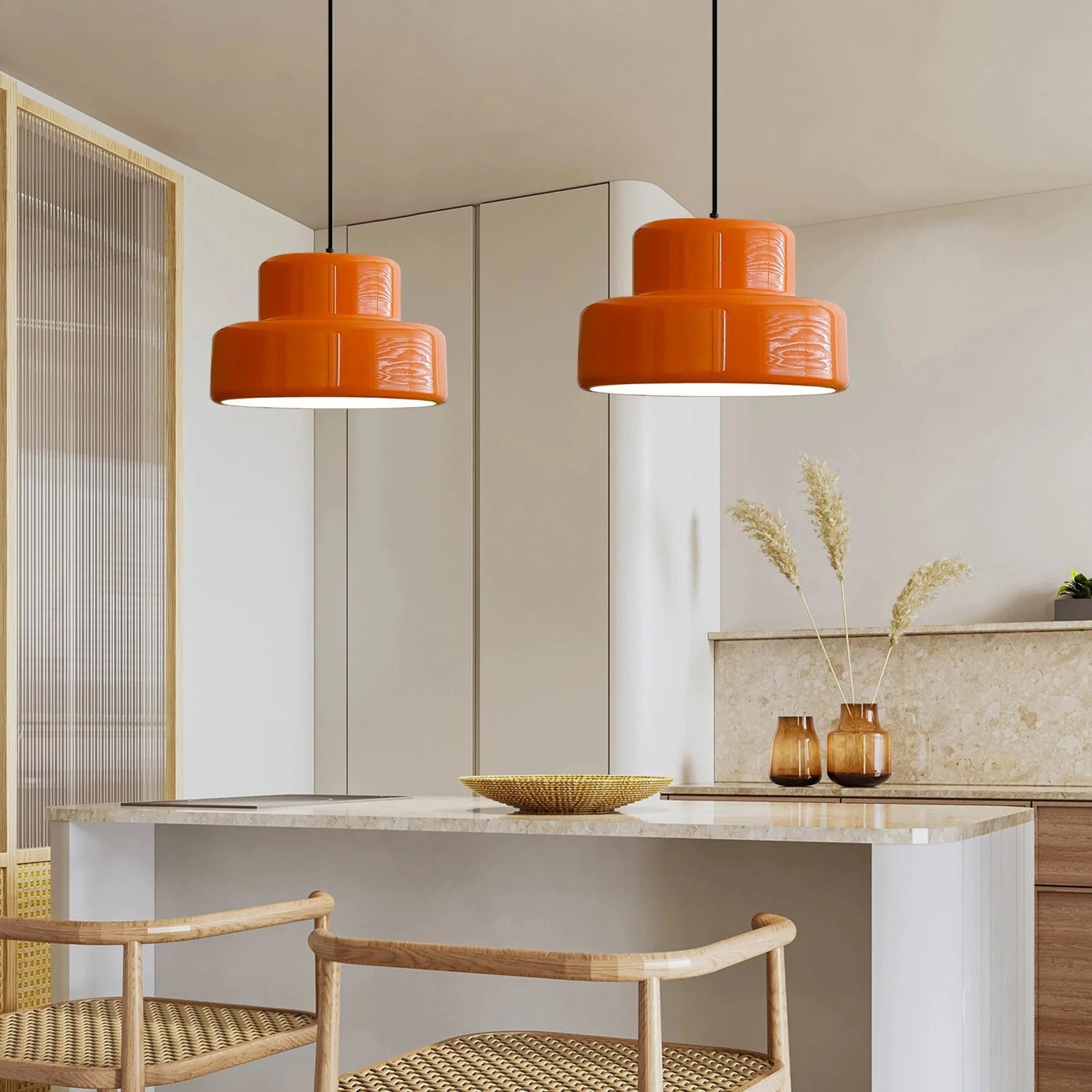Candeeiro suspenso vintage laranja Bauhaus para sala de jantar