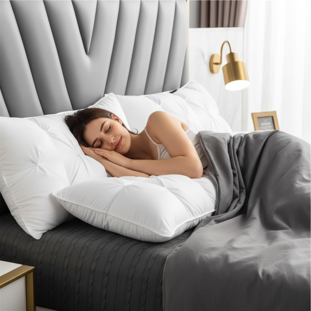 Goose Down Pillow Luxury Supportive Breathable Sleep Cushion