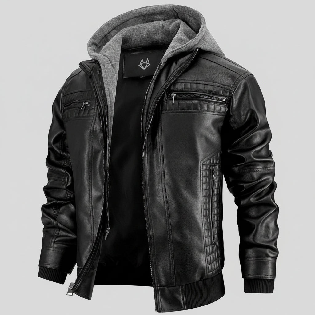 Giacca Bomber Uomo Pelle Cappuccio Rimovibile Stile Robusto