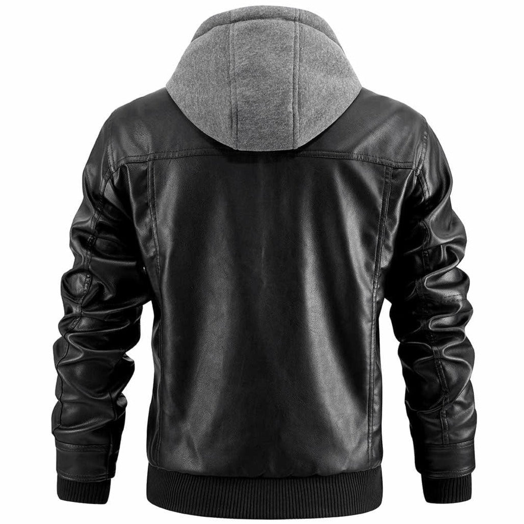 Giacca Bomber Uomo Pelle Cappuccio Rimovibile Stile Robusto
