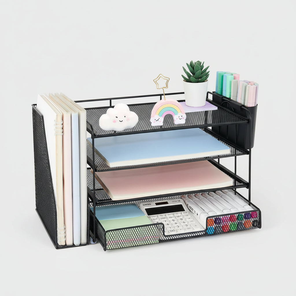 Organizador de escritorio Cajón ajustable Soporte vertical para carpetas Almacenamiento de oficina