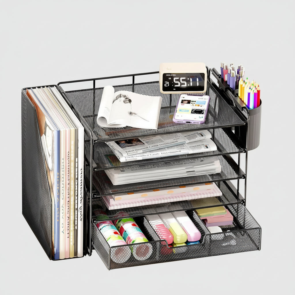 Organizador de escritorio Cajón ajustable Soporte vertical para carpetas Almacenamiento de oficina