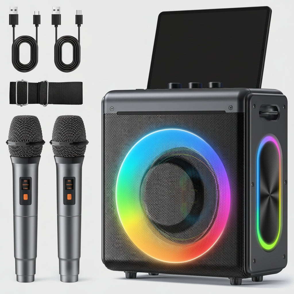 Bluetooth Speaker Karaoke Portable LED Wireless Microphones