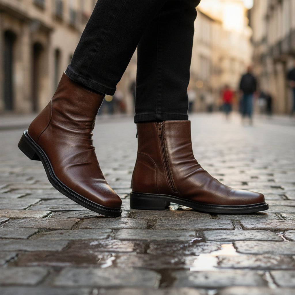 Boots Autumn Winter Style Square Toe Zipper Closure