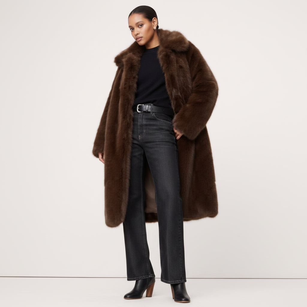 Giacca Donna Teddy Pelliccia Sintetica Cappotto Invernale Lungo Rever