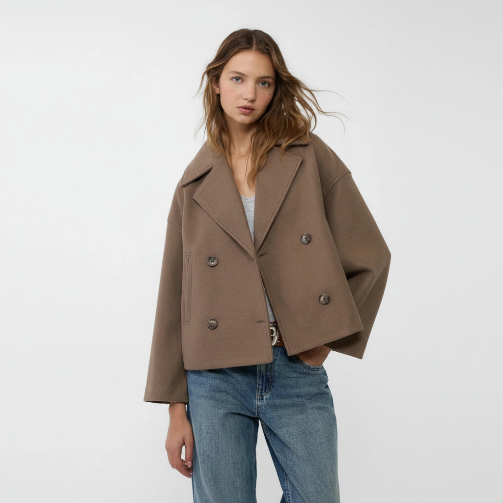 Blazer Women Short Double Breasted Oversized Jacket Lapel