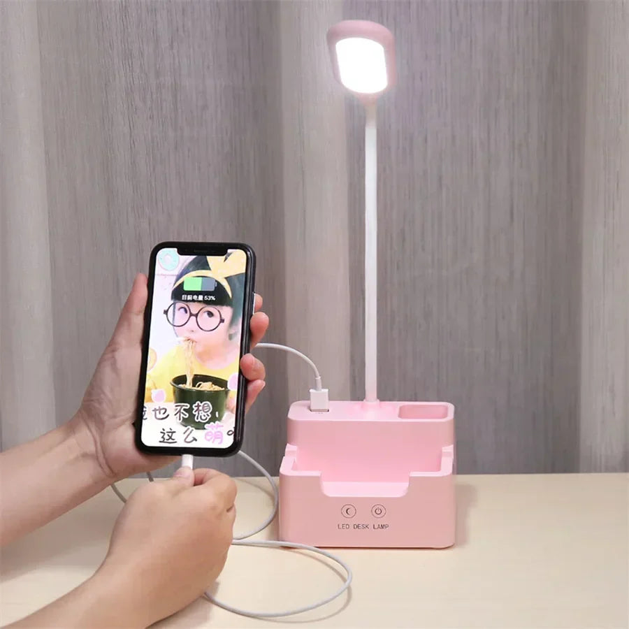 DeskBright - Flexible LED Desk Lamp with Pen and Phone Holder, Dimmable & USB Rechargeable