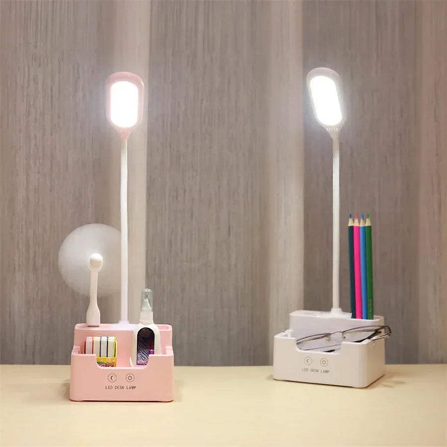 DeskBright - Lampada da scrivania LED flessibile con supporto per penna e telefono, dimmerabile e ricaricabile via USB