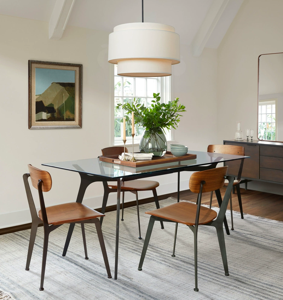 Lustre Suspenso em Linho Bege Estratificado Bauhaus