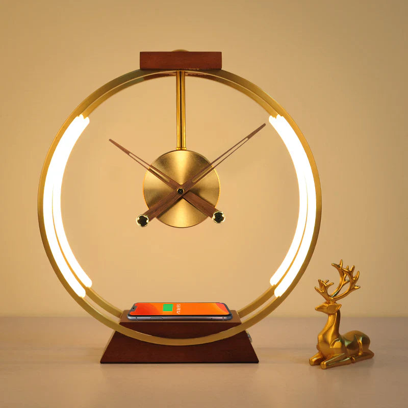 Lampada da tavolo orologio per telefono ricaricabile wireless con design moderno