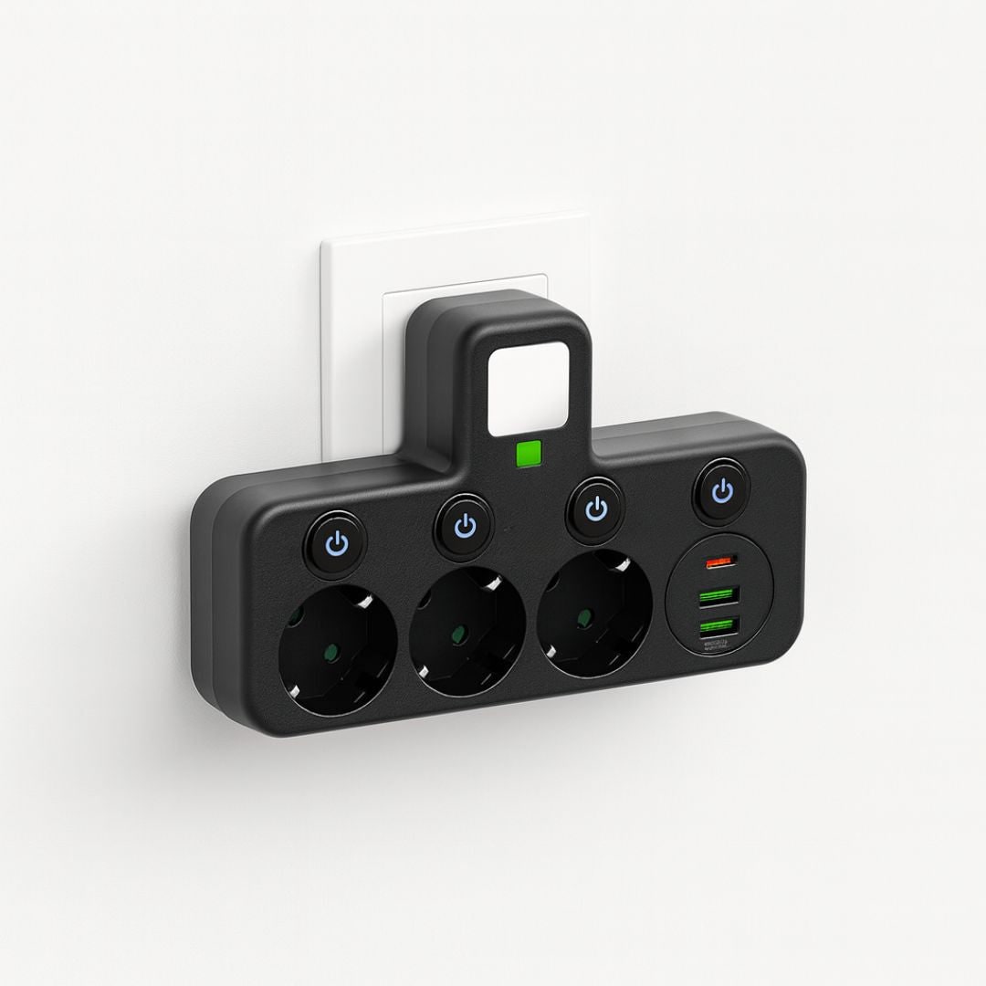 Ciabatta elettrica multipresa USB con interruttore, 3 prese compatta