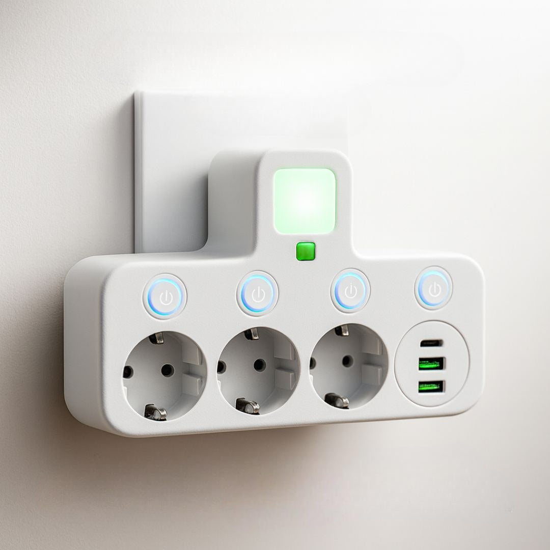 Ciabatta elettrica multipresa USB con interruttore, 3 prese compatta