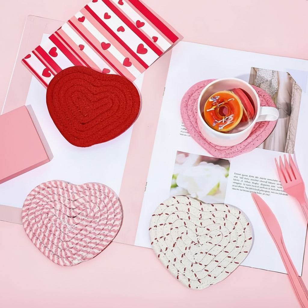 Set Sottobicchieri Intrecciati Forma Cuore