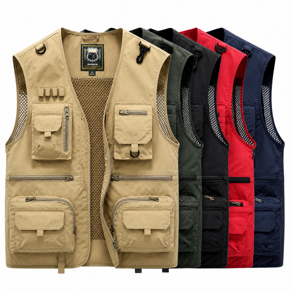 Gilet Uomo Multi Tasche Estivo Leggero con Zip per Viaggio e Outdoor