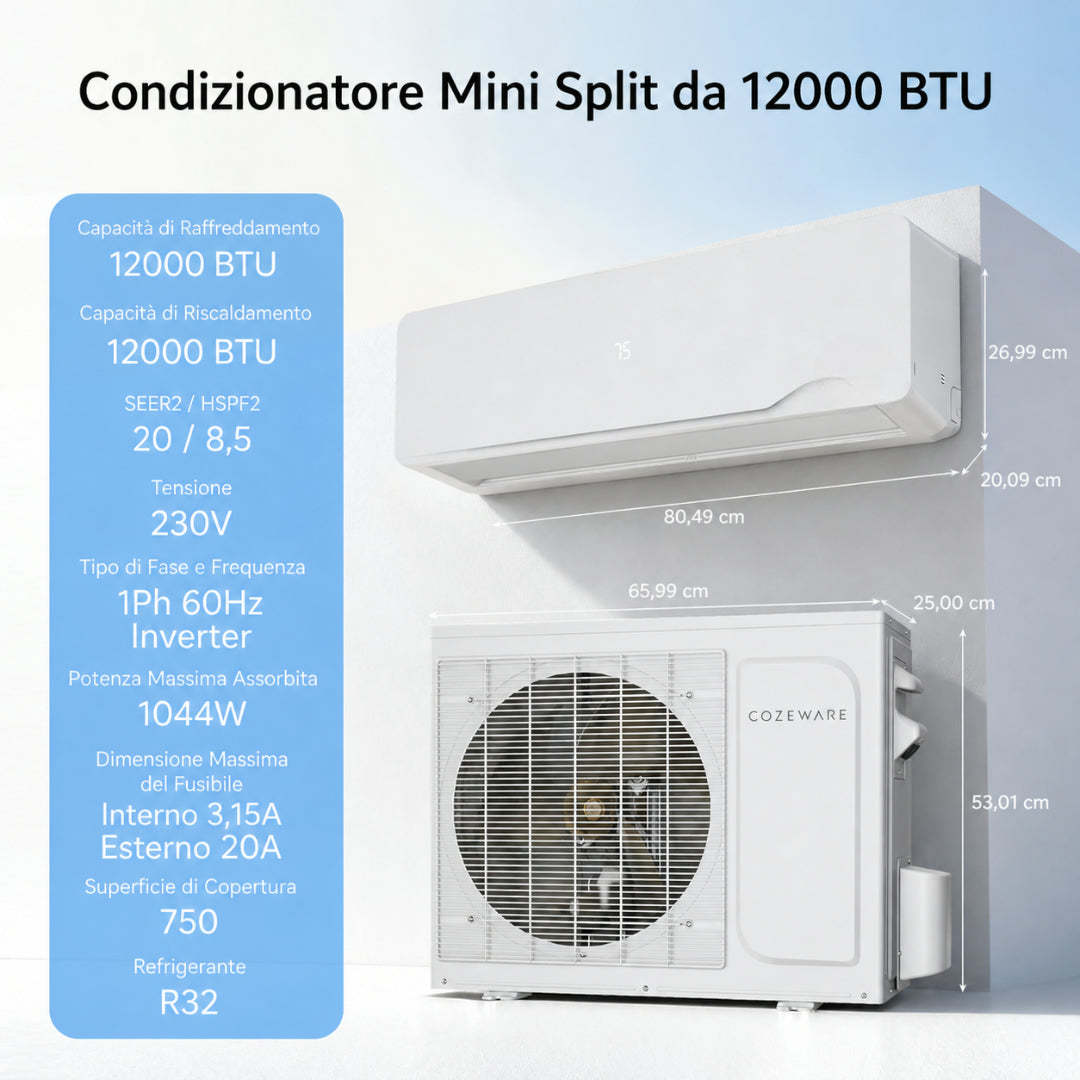 Condizionatore Portatile Mini Split 12000 BTU Parete