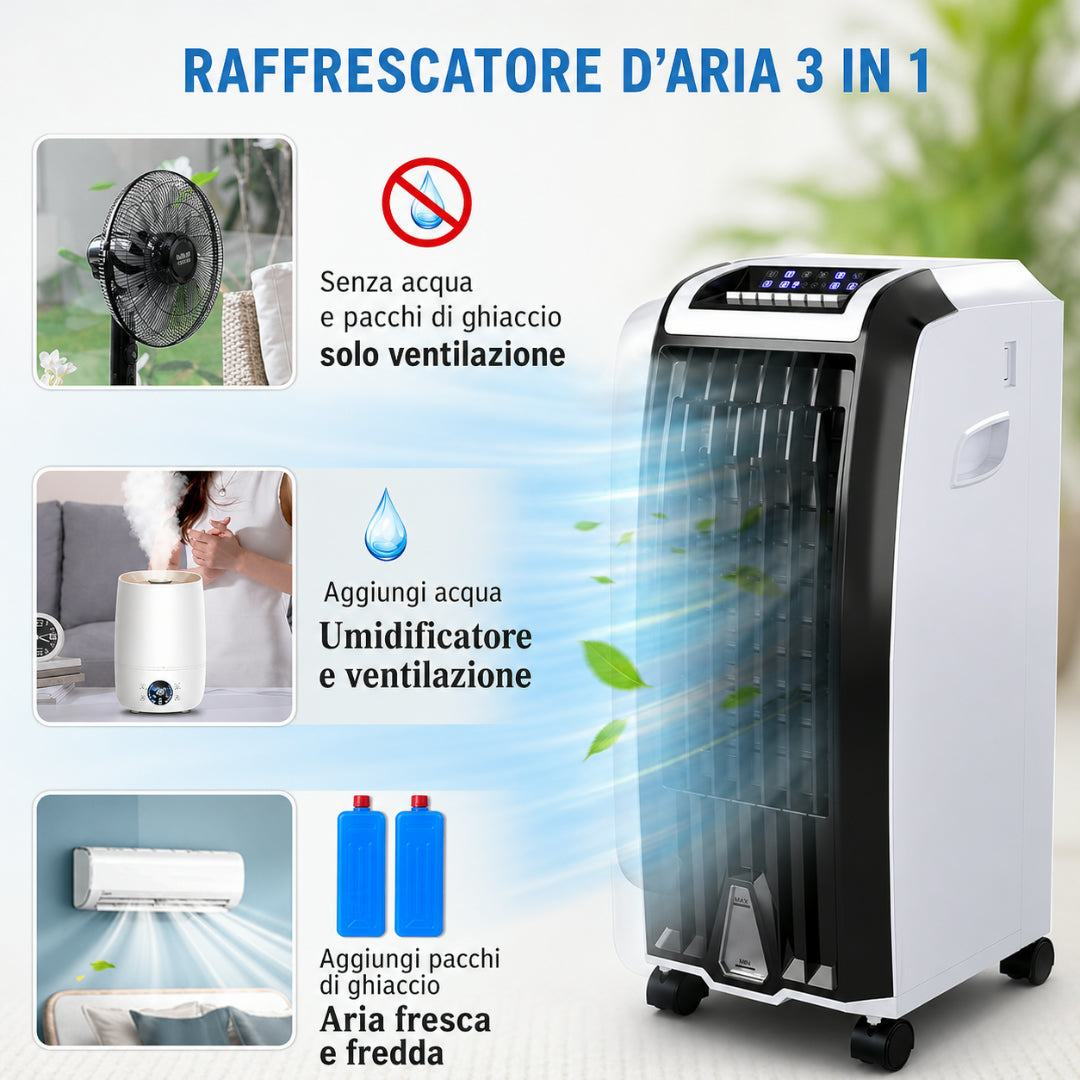 Condizionatore portatile, ventilatore evaporativo, umidificatore mobile