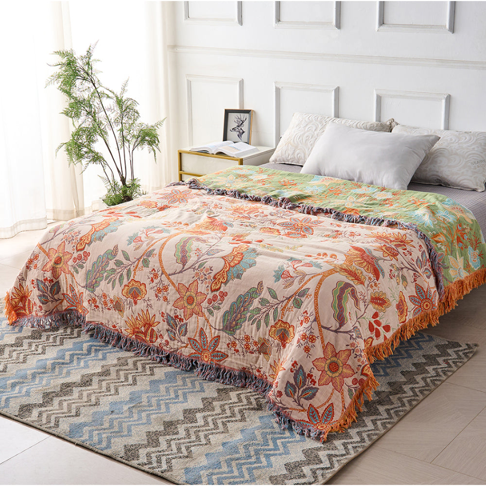 Manta de Cama Boho Floral para Decoração de Sofá Plaid Decorativo