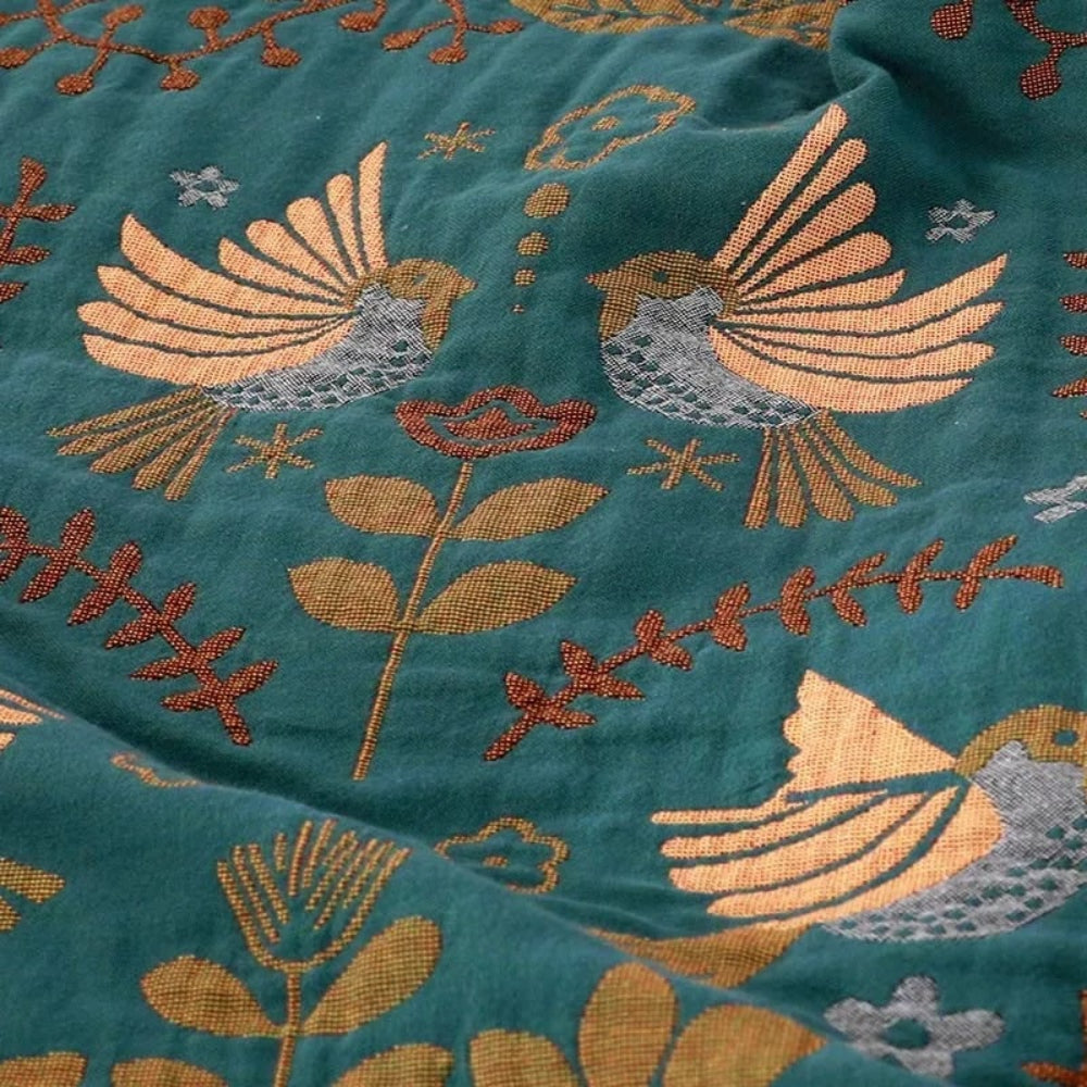 Coperta decorativa in cotone con motivo floreale e frange