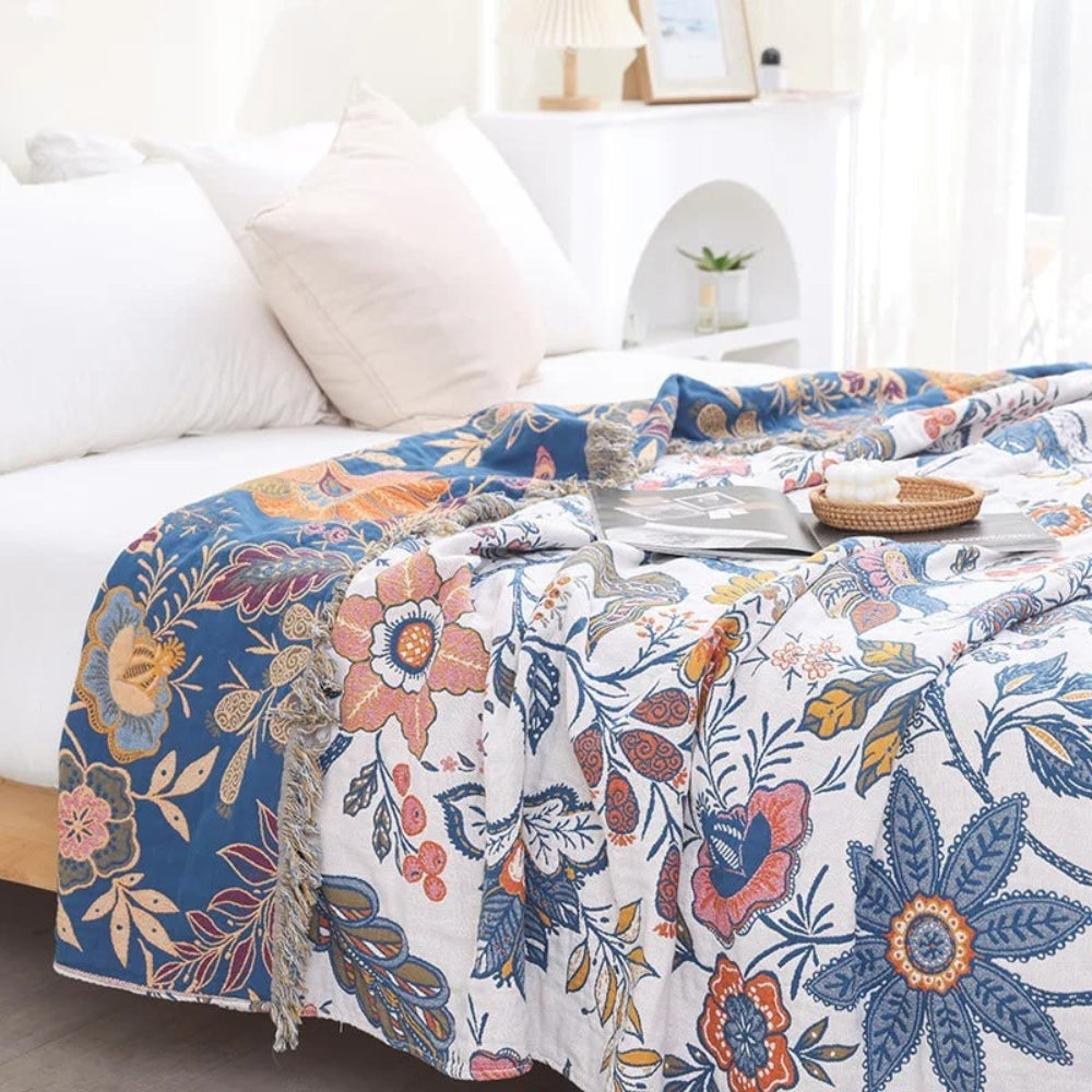Manta de Cama Floral para Decoração de Sofá, Plaid Decorativo Reversível