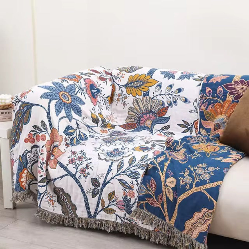 Coperta Letto Floreale per Arredo Divano Plaid Decorativo Reversibile