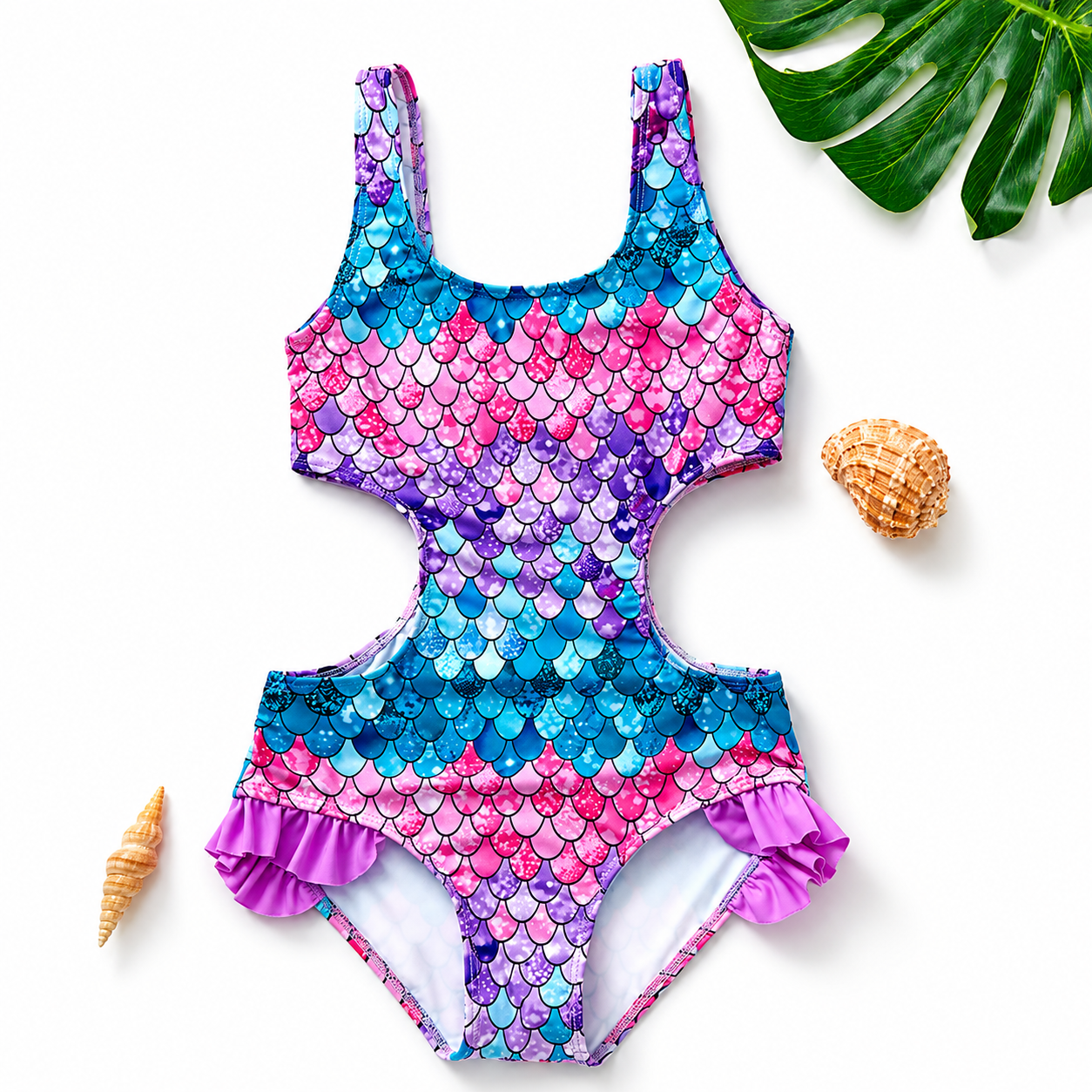 Girls' Swimsuit Two-Piece Bikini with Ruffles