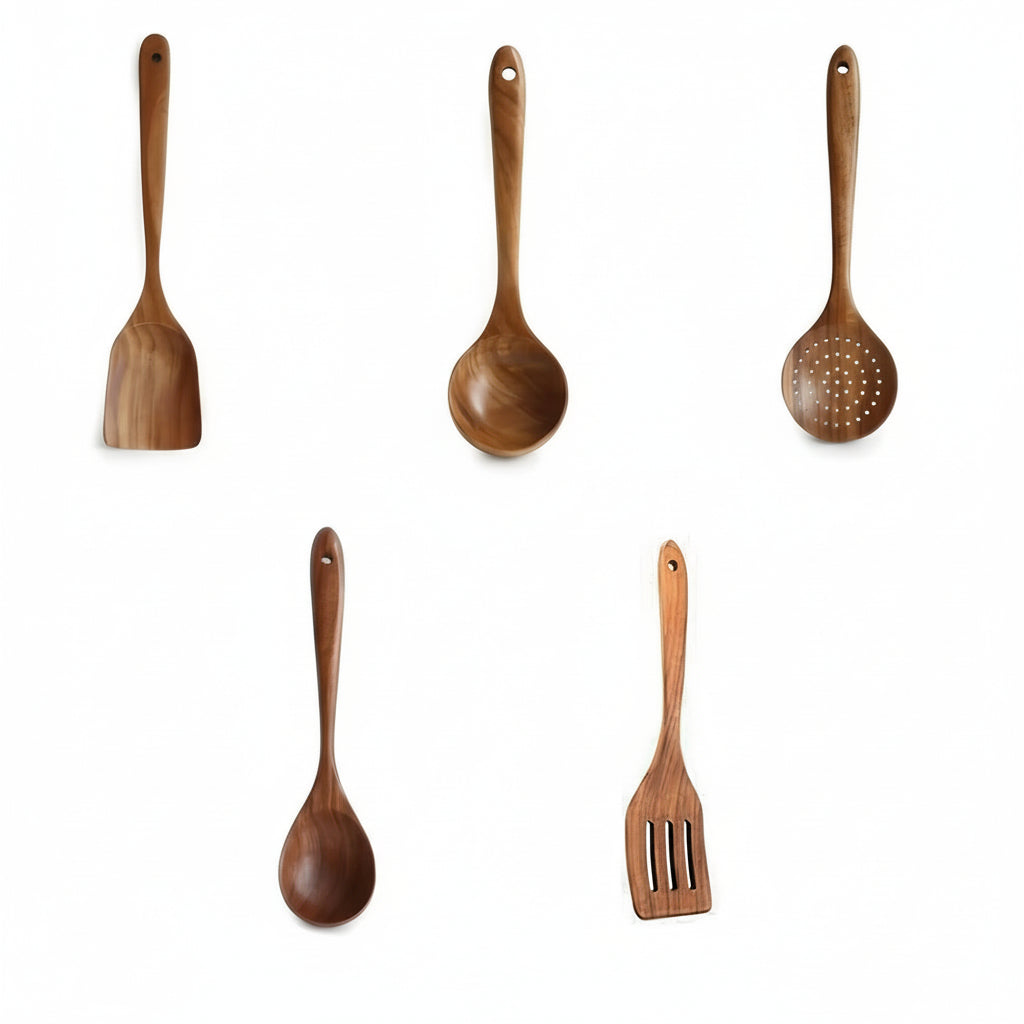 Kitchenware Set Wooden Cooking Spoons Natural Teak Daily Cooking