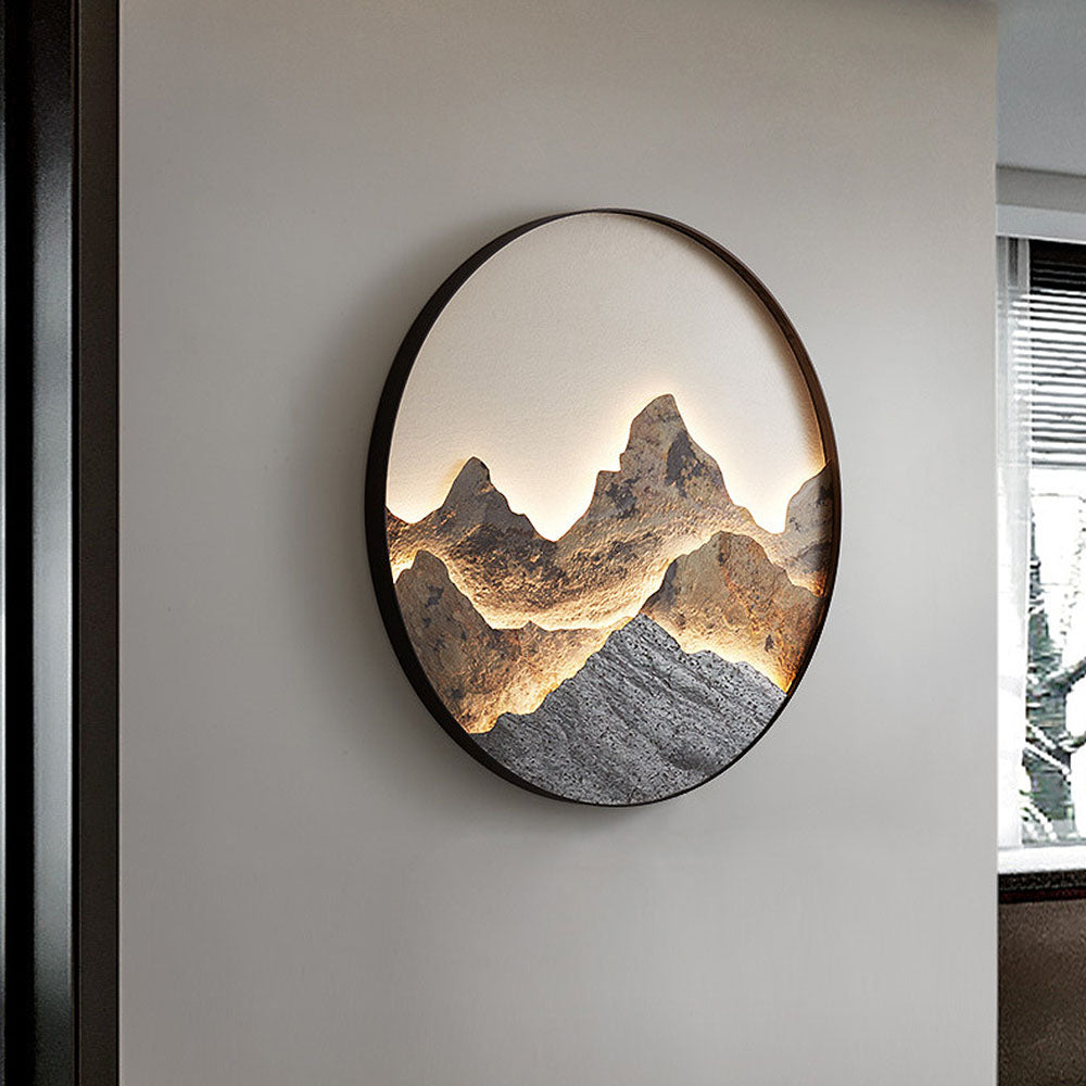 Lámpara de pared redonda LED estilo chino de montaña