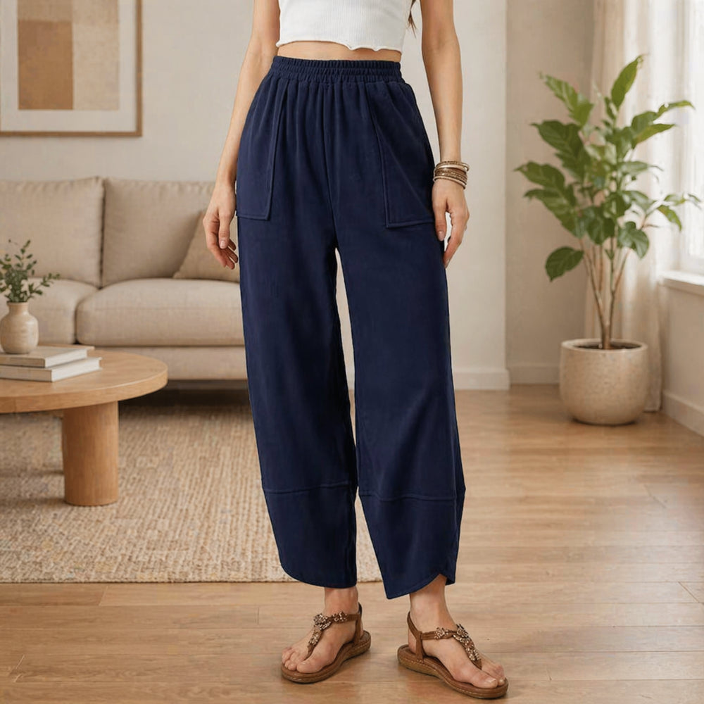 Pantaloni Donna Vita Alta Vestibilità Larga Casual Comfort