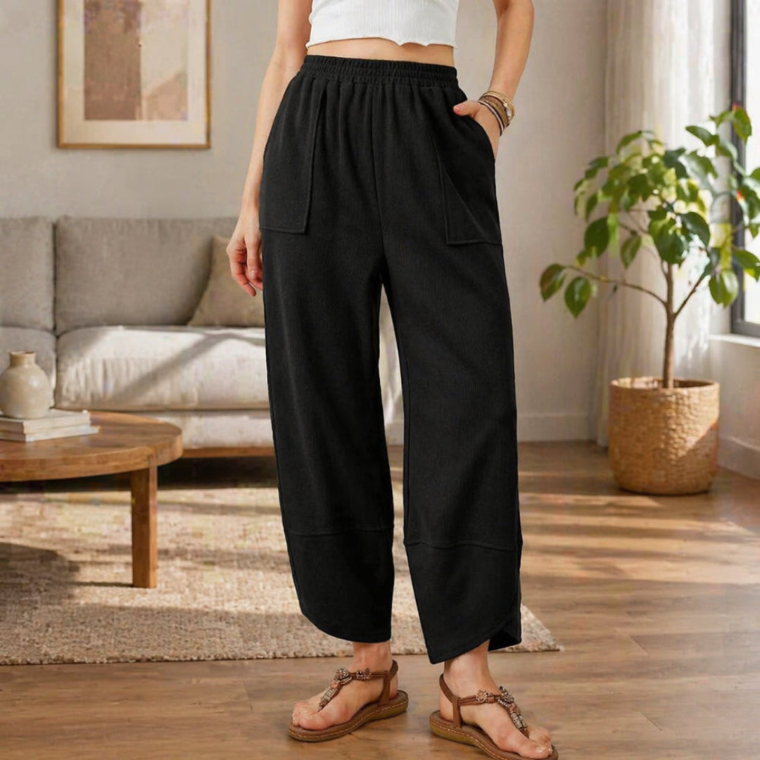 Calças de Senhora Cintura Alta Corte Solto Casual Conforto