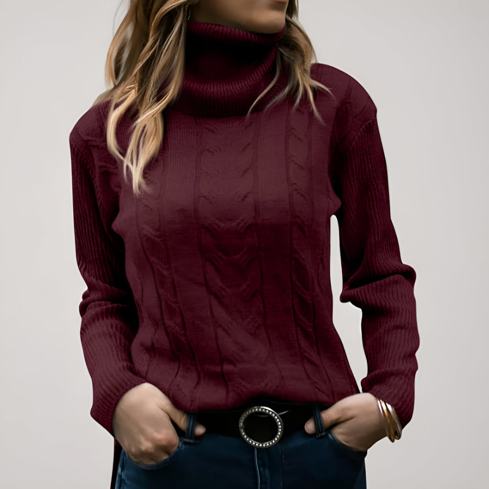 Camisola de Malha com Padrão de Trança para Senhora Manga Comprida Uso Diário