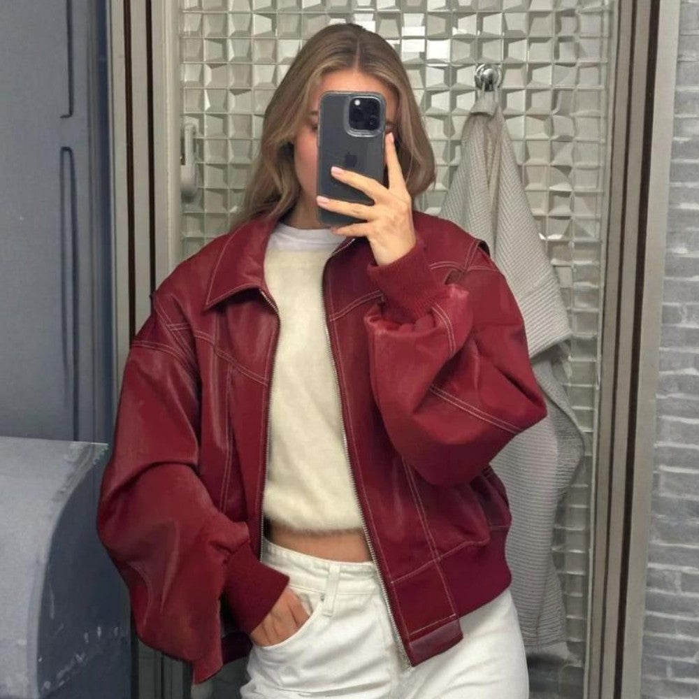 Casaco Oversized de Senhora Estilo Biker Casual