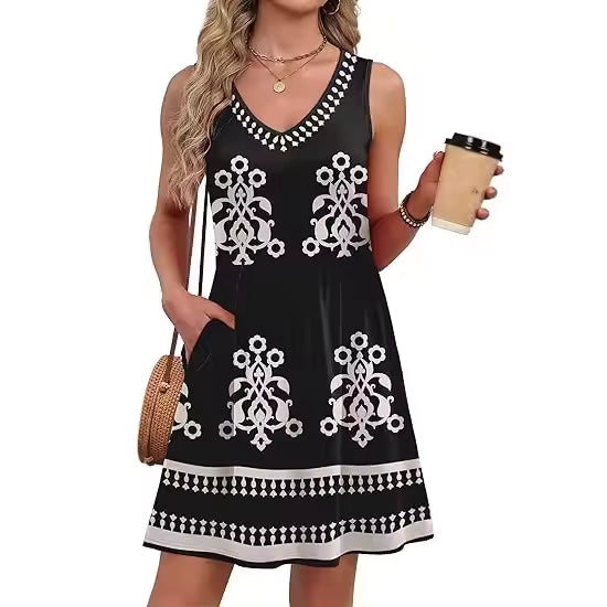 Women's A-Line Dress Sleeveless Casual Summer Dress with Pockets