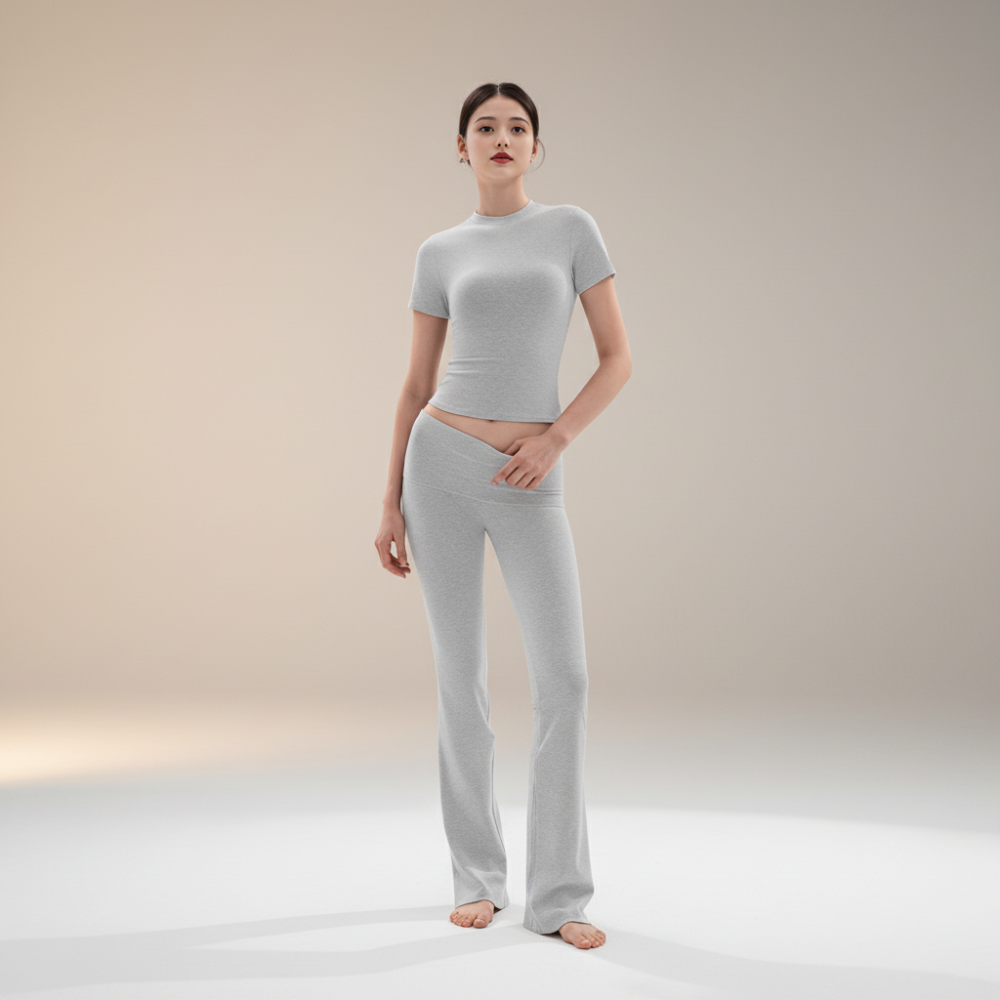 Tuta Donna Set Casual Maglia Pantaloni Flared