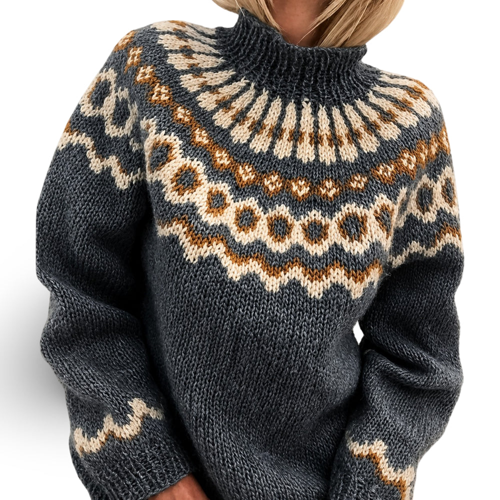Women's Winter Turtleneck Sweater with Norwegian Pattern