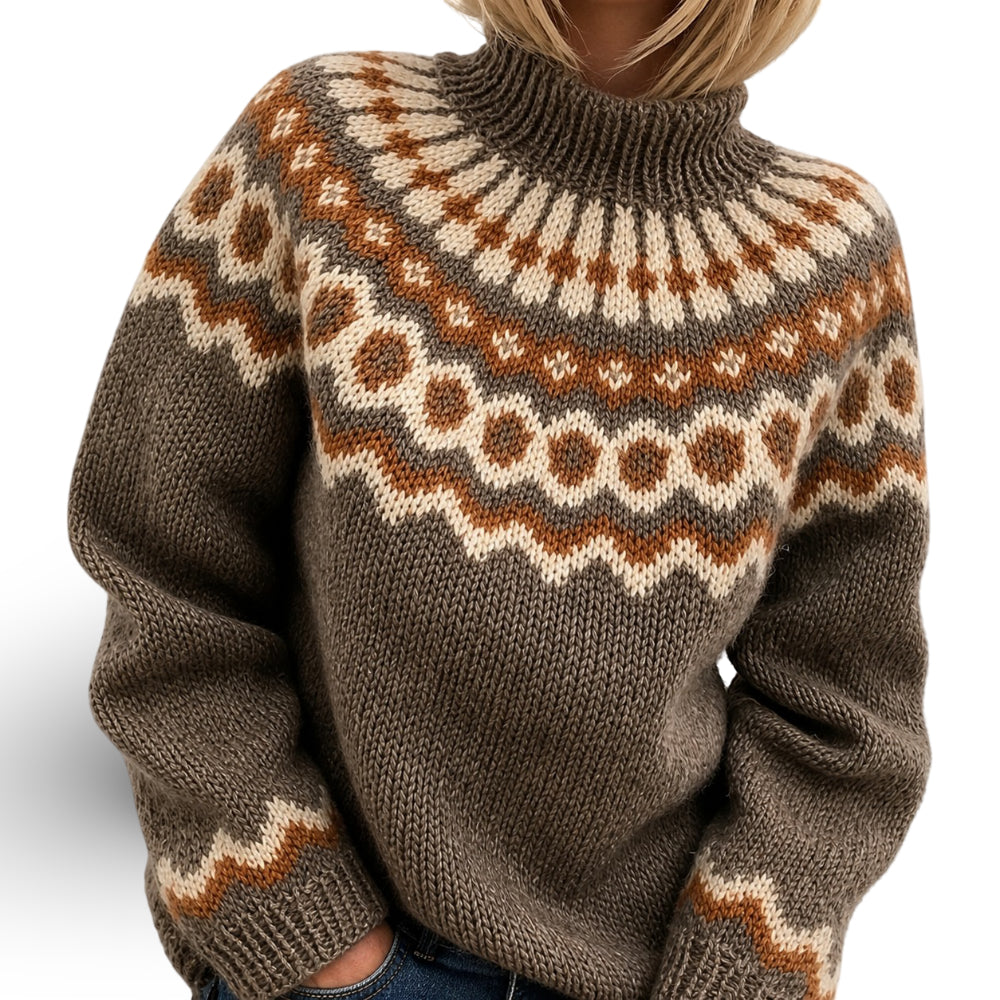 Women's Winter Turtleneck Sweater with Norwegian Pattern