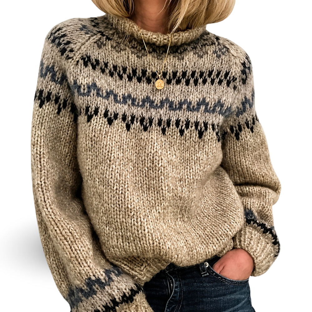 Women's Winter Turtleneck Sweater with Norwegian Pattern