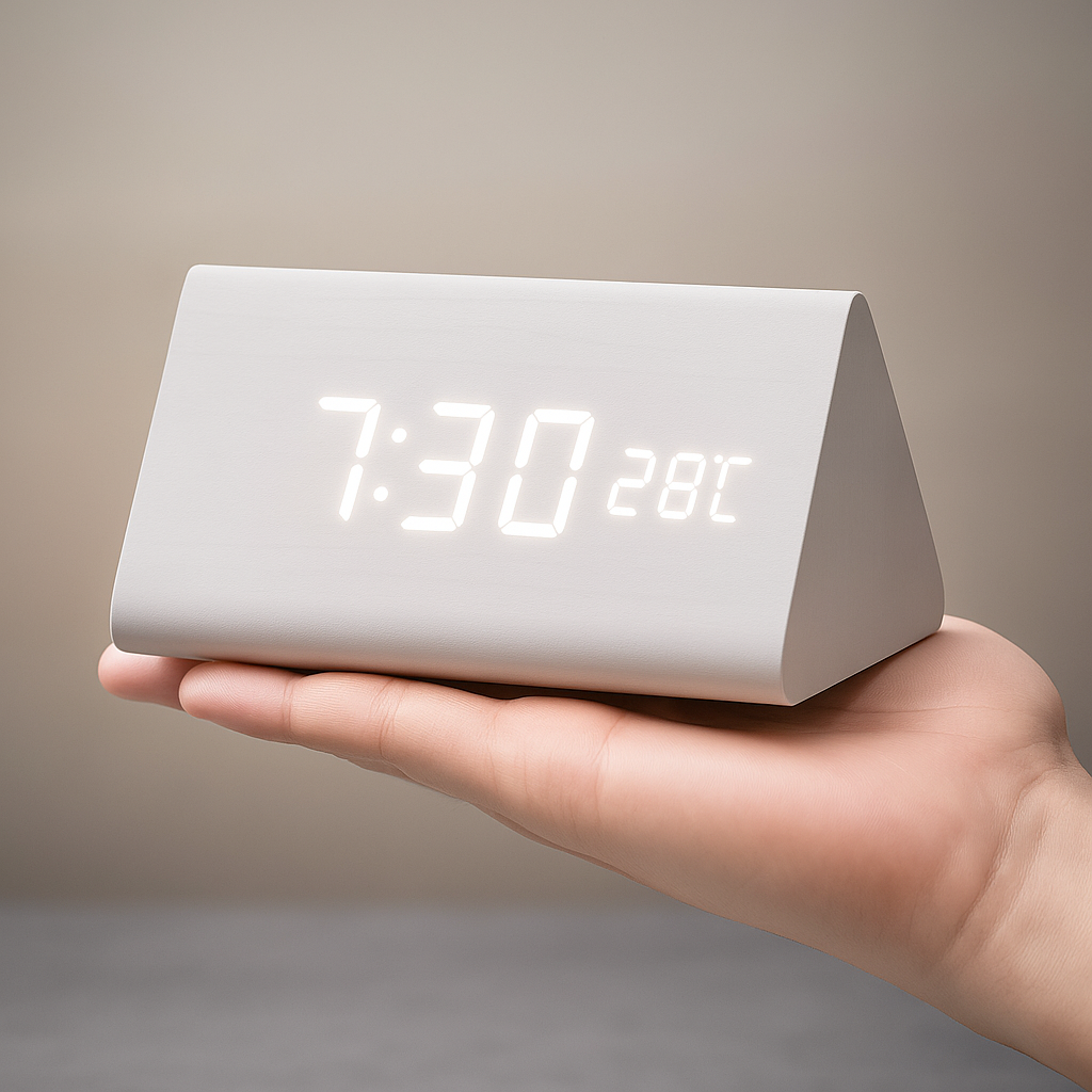Digital Alarm Clock LED Wood Modern Temperature Dimmable Display