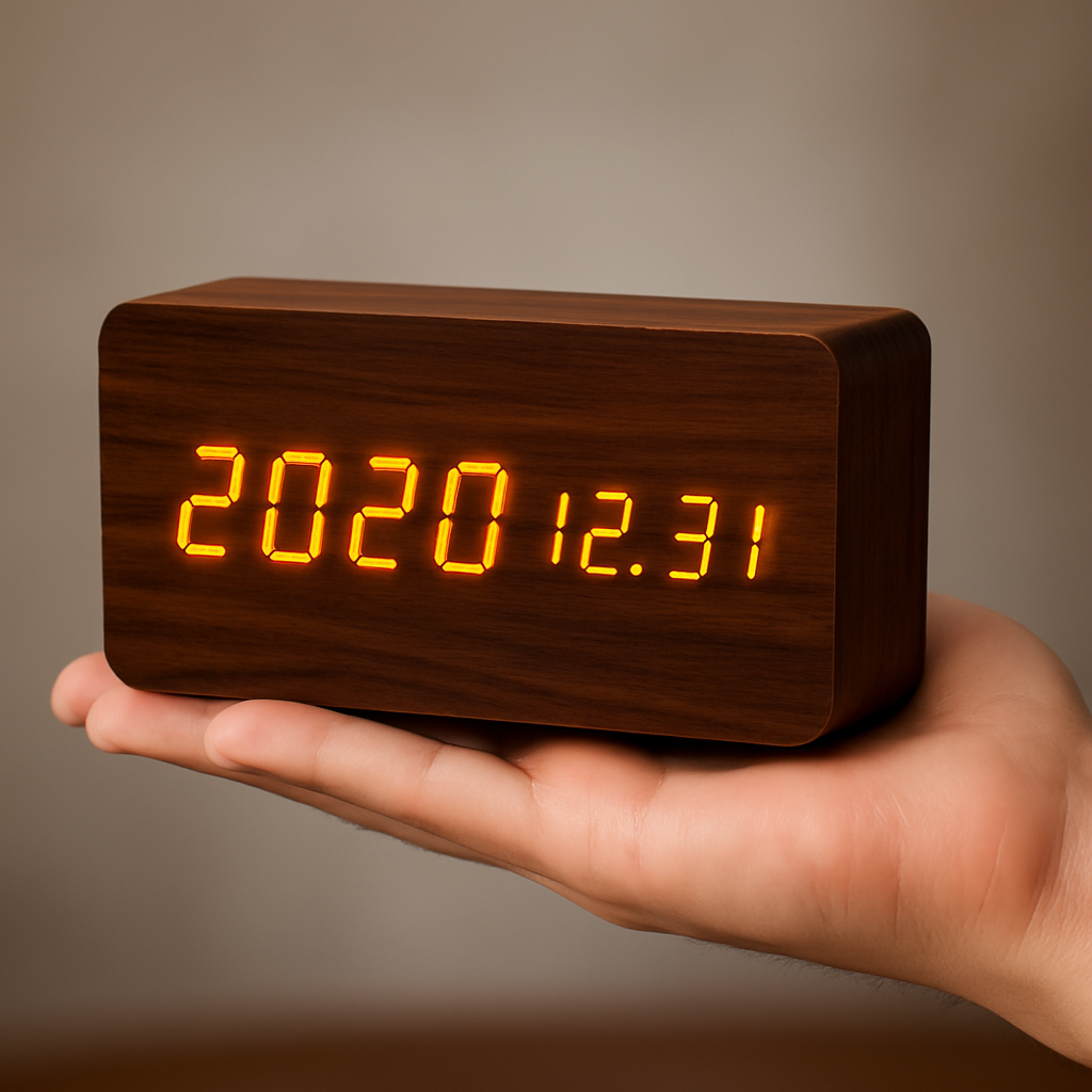 Digital Alarm Clock LED Wood Modern Temperature Dimmable Display