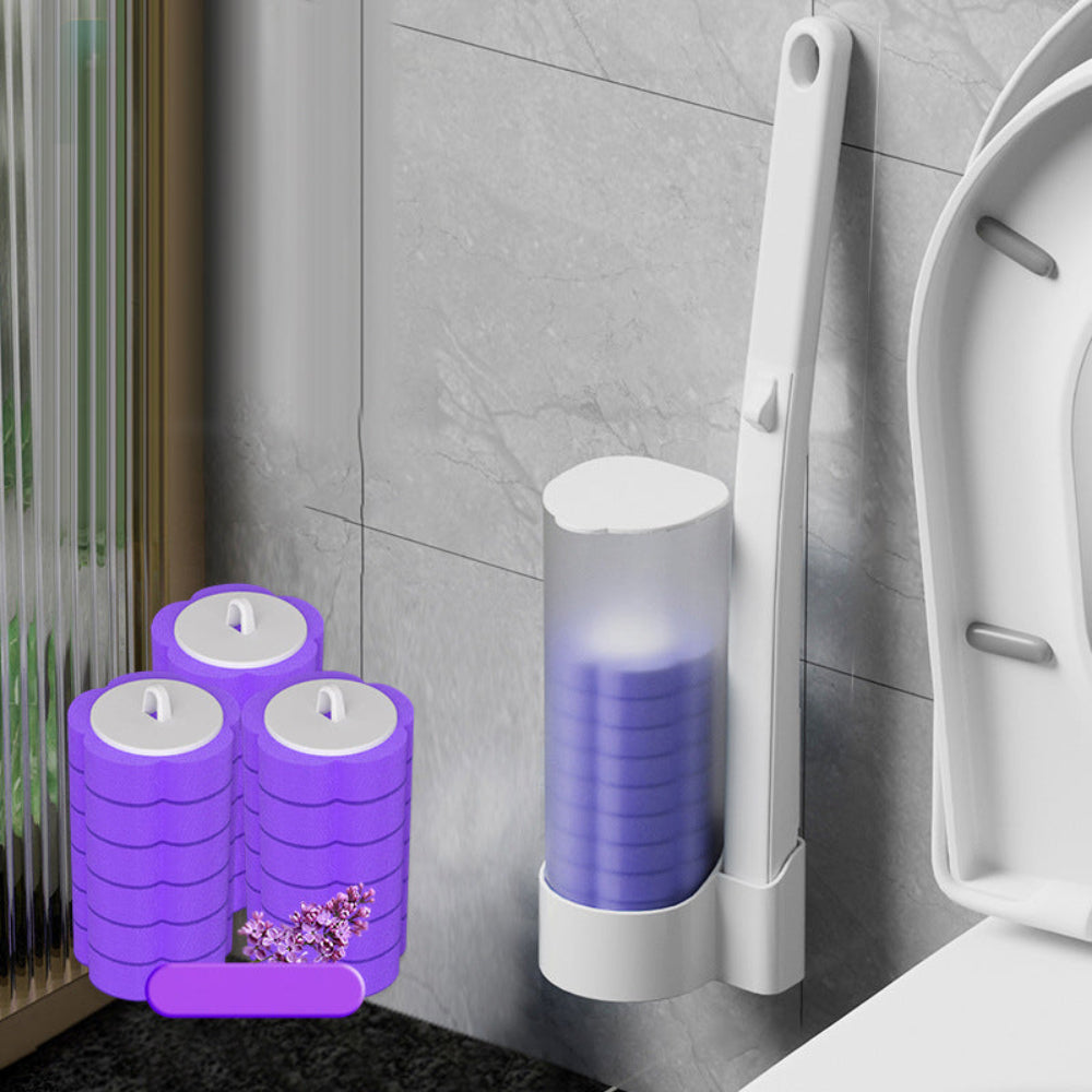 Disposable Toilet Cleaning Kit with Sponge Brush Heads and Caddy 9