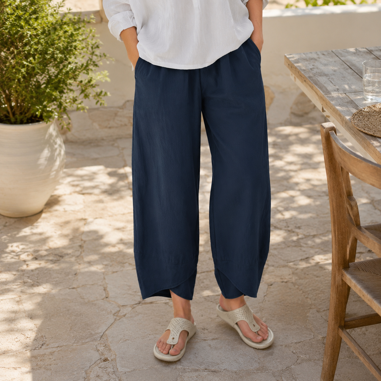 Donna Estate Pantaloni Larghi Casual Vita Elastica
